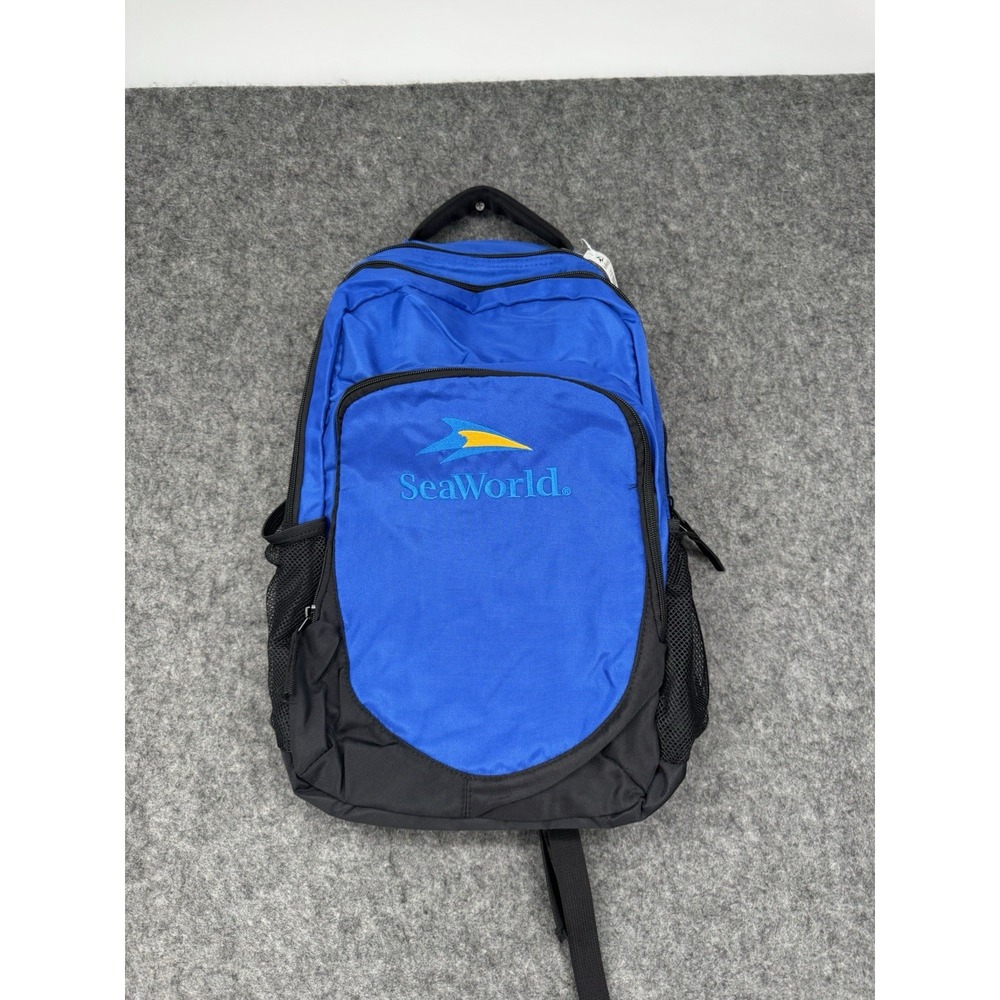 Sea World Backpack Official Orlando Large Blue Black Multiple Pockets Zipper NWT